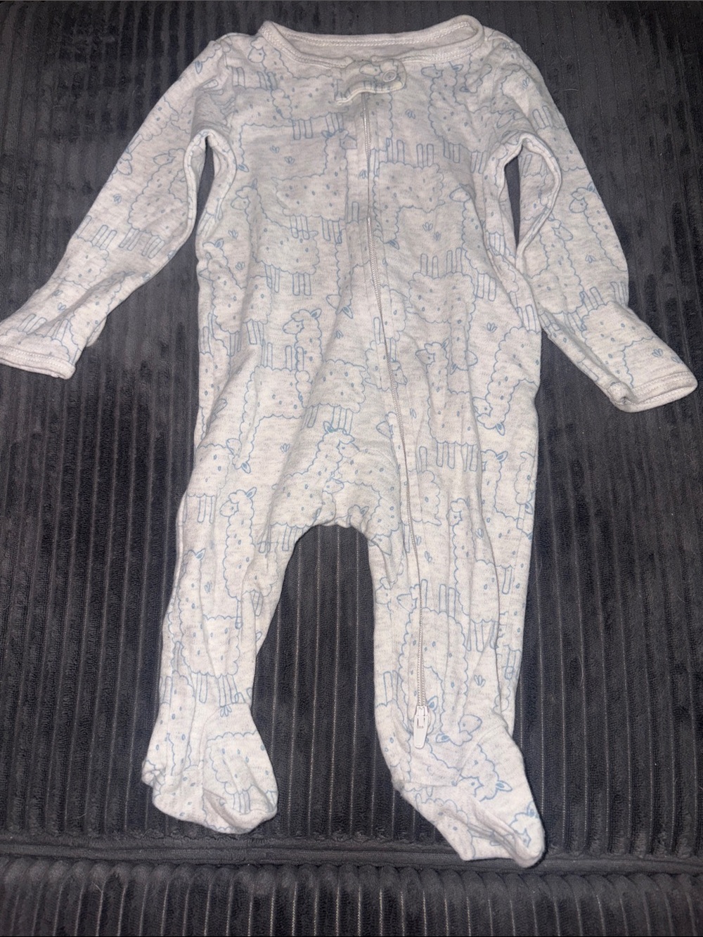 Light Gray Baby Footed Pajamas with Blue Sheep Print